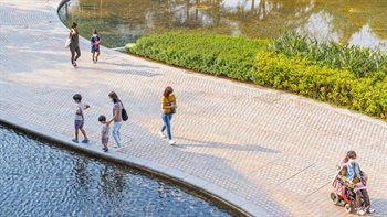 寬闊的行人徑讓遊人在公園內輕鬆走動，享受園中綠蔭水色所形成的美景。